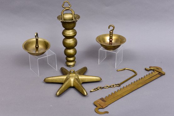 Antique Hanging Brass Judenstern Sabbath Oil Lamp With Accessories