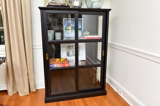 Ikea Ebony Wood And Glass Sliding Door Three Tier Bookcase