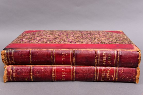Pair Of Antique Every Saturday Leather Bound Hardcover Books Volume I & II