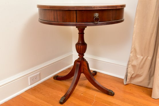 Antique Drum Satinwood Inlaid Banded Top Round Wood Table