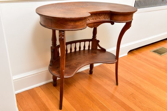 Antique Wood Kidney Shaped Double Tier Table
