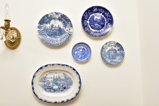 Collection Of Five Blue And White Decorative Porcelain Wall Plates