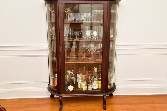 Victorian Antique Oak Bow Front Curio Cabinet