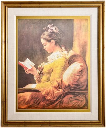 Vintage French Framed Reproduction Picture Of A Young Girl Reading By Jean-Honore Fragonard