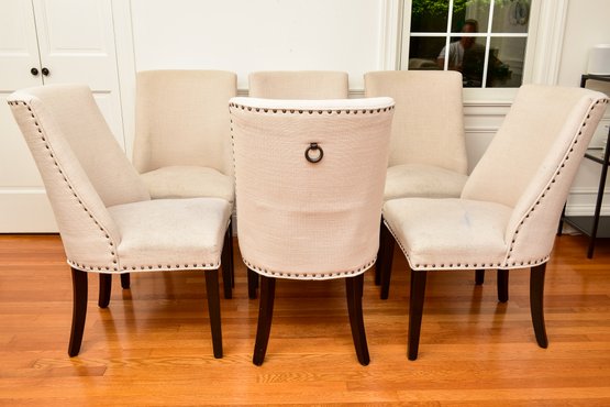 Set Of Six Pier 1 Imports Upholstered Dining Room Side Chairs With Nailhead Stud Design
