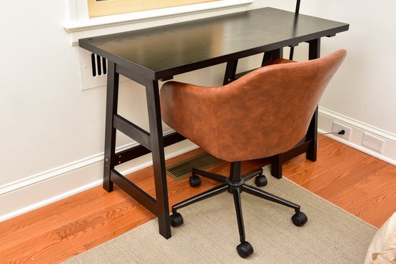 Boston Loft Furnishings Langston Black Computer Desk And Faux Leather Swivel Desk Chair On Casters