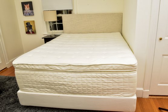 Ikea Upholstered Headboard With Holmsbu Pillow Top Queen Size Mattress And Box Spring With Built In Legs