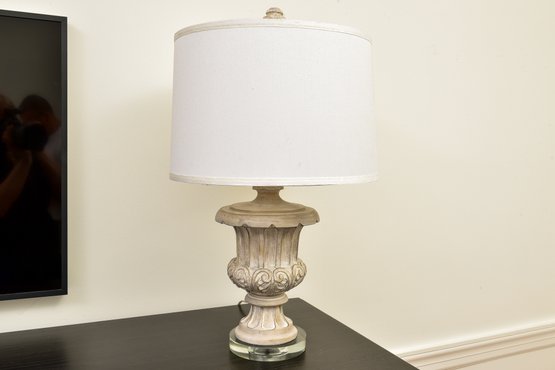 Carved Wood With Lucite Base Table Lamp