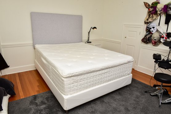 Ikea Upholstered Headboard With Holmsbu Pillow Top Queen Size Mattress And Box Spring With Built In Legs