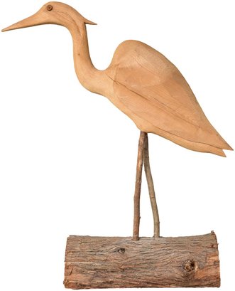 Unsigned Statuesque Egret Carved Wood Sculpture