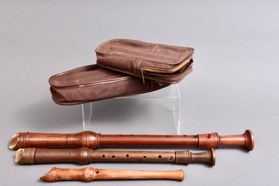 Set Of Three Wooden Flutes In Original Cases