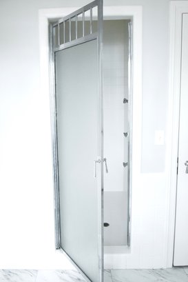A  Vintage Rippled Glass Shower Door And Frame - Bath 2B