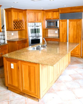 A Custom Plain & Fancy Kitchen Island 96 X 53 - Granite Top - Franke Sink