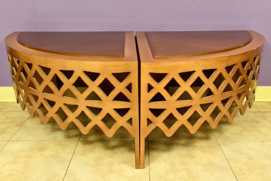 Pair Of Lattice Semi-Circular Custom Corner End Tables