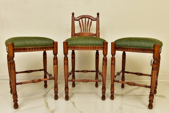 Pair Of Counter Height Stools And Matching Wheat Back Stool