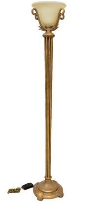 Torchiere Gilt Floor Lamp With Hurricane Glass Shade