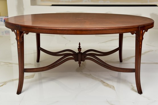 Edwardian Style Oval Mahogany Inlaid Cocktail Table