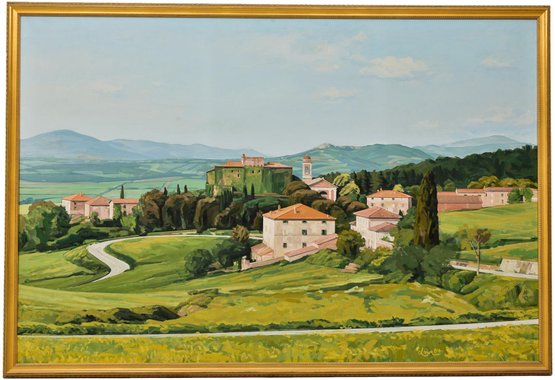 Signed Lowe 84 Framed Oil On Canvas Painting Titled 'View Of Frosini'
