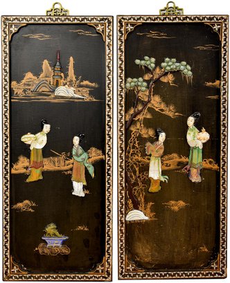 Pair Of Chinese Black Lacquer Wall Panels