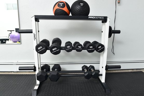 Fitness Gear Rack With Free Weights In Various Sizes