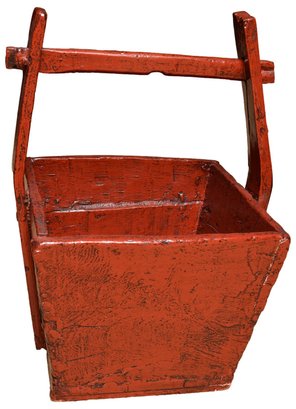 Chinese Red Lacquer Wooden Rice Basket