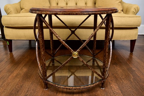Sherrell Round Lamp Table With Wrought Iron Base (RETAIL $1, 359)