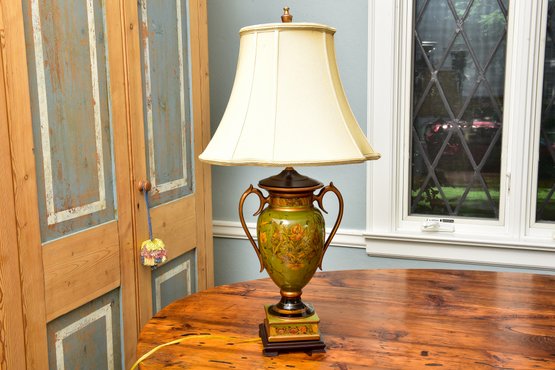 Reverse Painted On Glass Urn Style Table Lamp