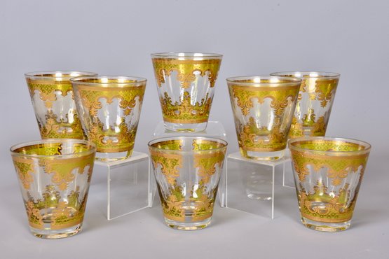 Set Of Eight George Briard Signed Gilt Double Rock Glasses