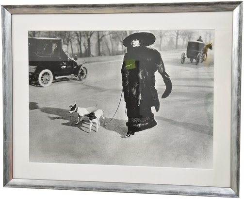 Framed Photograph Originally By Jacques-Henri Lartigue (French, 1894-1986) Woman Walking Dogs