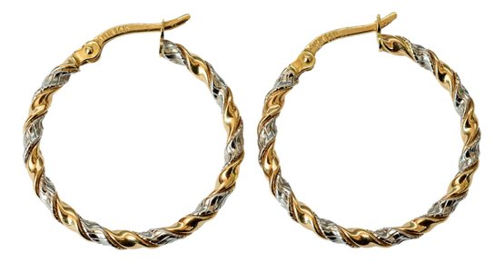 Pair Of Arpas Jewelry White And Yellow Gold Braided Hoop Earrings