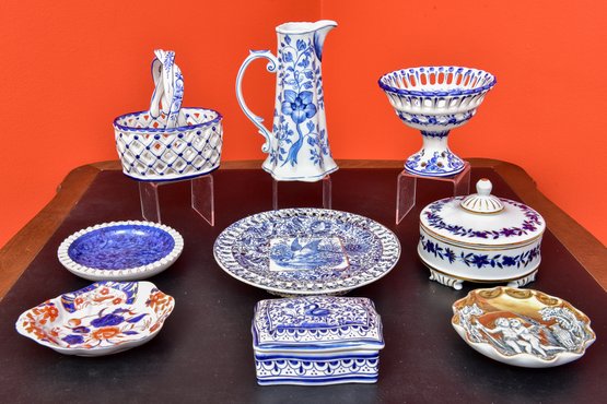 Collection Of Blue And White Porcelain Tabletop Items