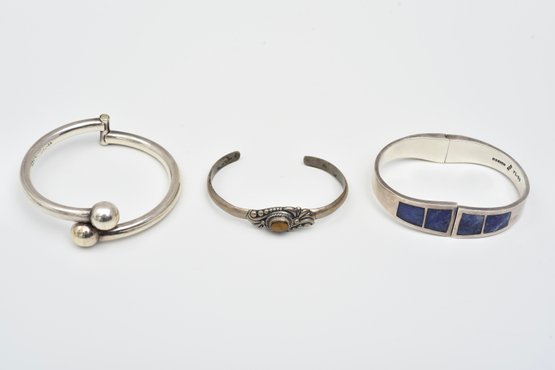 Three Sterling Silver Cuff Bracelets