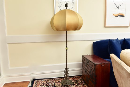Art Nouveau Standing Floor Lamp With Cacoon Silk Shade