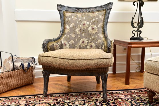 ABC Carpet & Home Silk Embroidered Wingback Arm Chair With Floral Motif