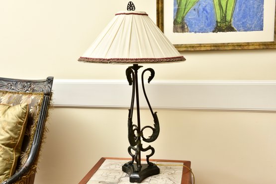 Empire Style Metal And Stone Base Table Lamp