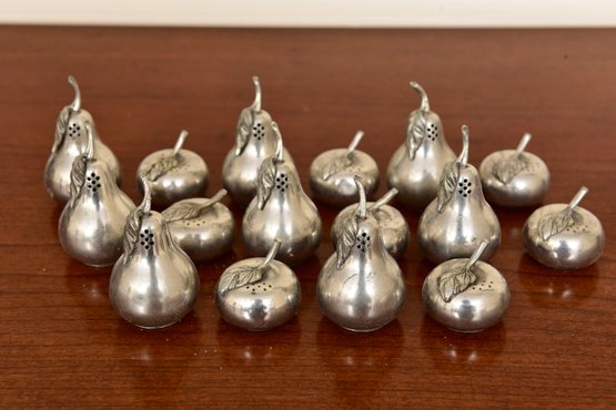 Eight Pairs Of Kirk Pewter Pear And Apple Form Salt And Pepper Shakers