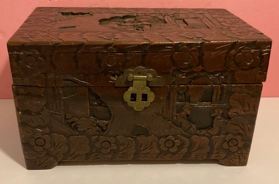 Vintage Hand Carved Wooden Keepsake Box
