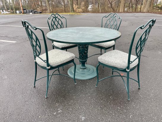 Outdoor Pedestal Table With Four Brown Jordan Chairs (#2 Of 5)