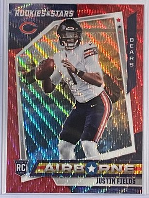 2021 Panini Rookies And Stars Justin Fields Airborne Red Wave Rookie Prizm Card #AB-19