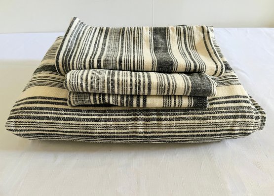 3 Pillow Cases And Throw Blanket - Charcoal And Ivory Set