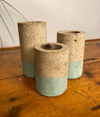 3 Concrete Pillar Candle Holders
