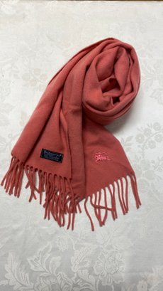 A BURBERRYS PEACH PRORSUM KNIGHT FRINGED SCARF MADE IN England