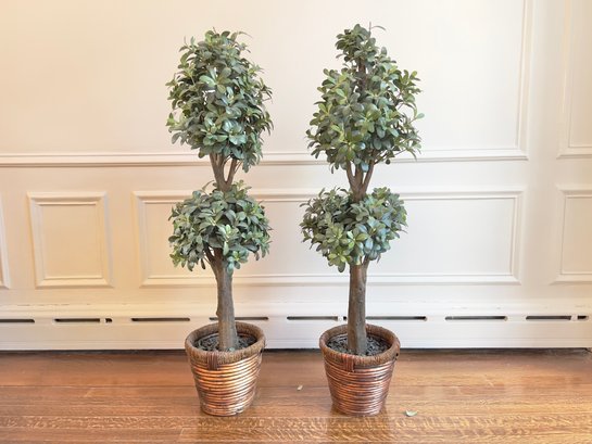 Pair Of Nearly Natural Artificial Double Topiary Trees