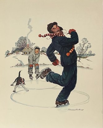 Original Portfolio Large Lithograph, Norman Rockwell, 11/100 Grandpa & Me Ice Skating