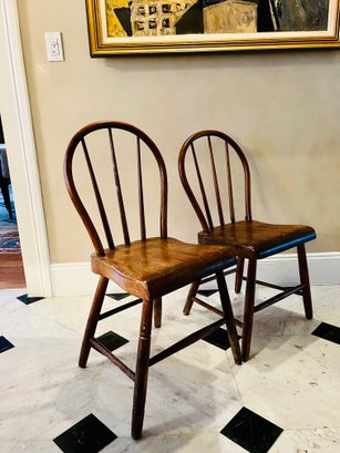 Pair Petite Antique Country Slat Back Chairs (LOC: S1)
