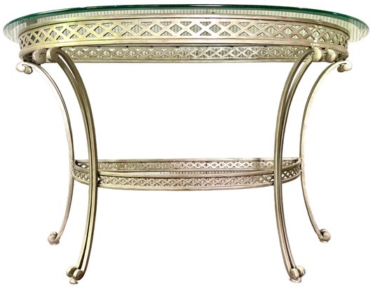 Metal And Glass Top, Half Round Console Table.