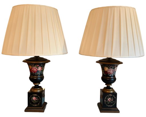 Pair Of Odessa Hand Painted Wooden  Lamps - $1090.00 Price Per Lamp