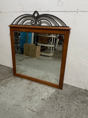Large Wood Frame Mirror With Metal Detail