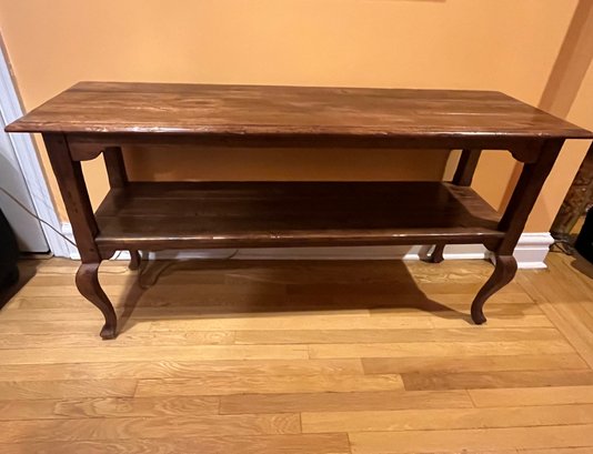 Ethan Allen Pine Console Sofa Table With Lower Shelf - Rustic Plank Look