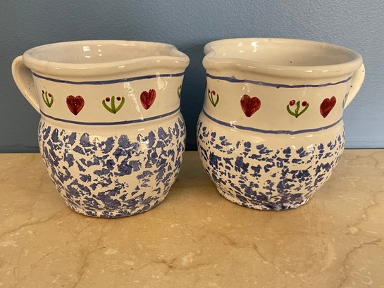 Pair Of Vintage Art Pottery Pitchers Made In Portugal, Signed